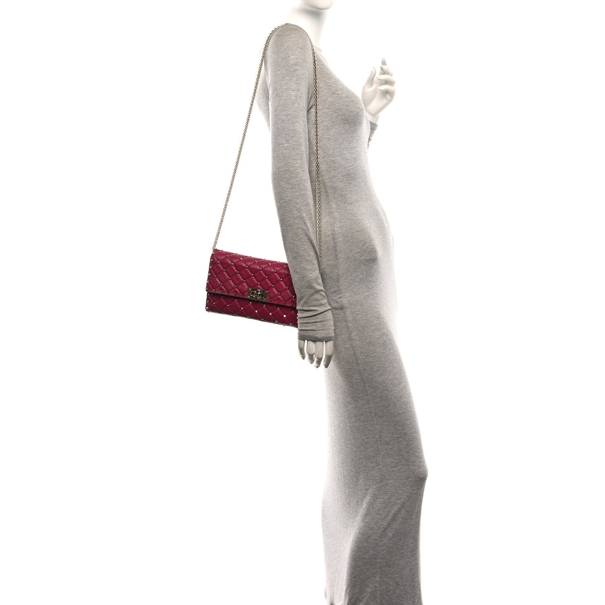 Valentino Garavani Nappa Rockstud Spike Wallet On Chain Disco Pink 2 of 9