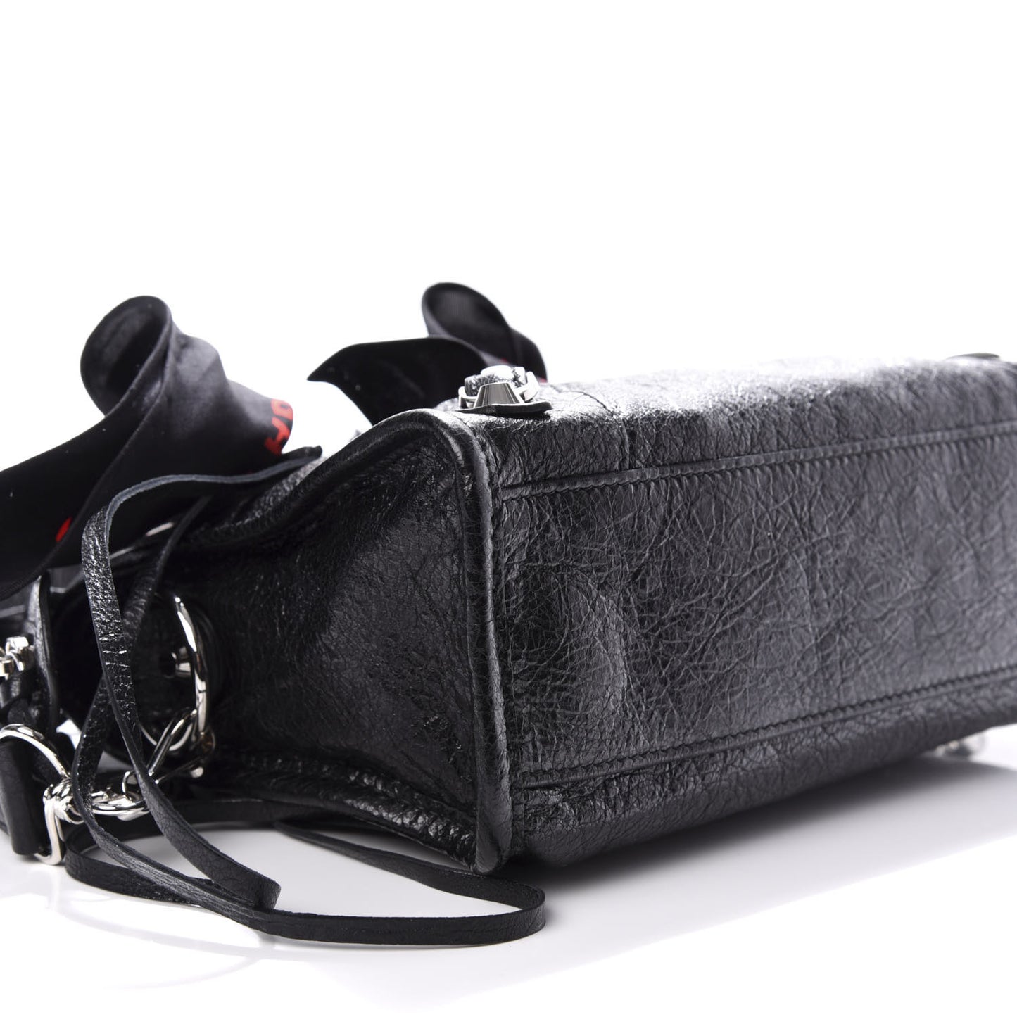 Agneau Classic Silver Hardware Mini S City Scarf Black
