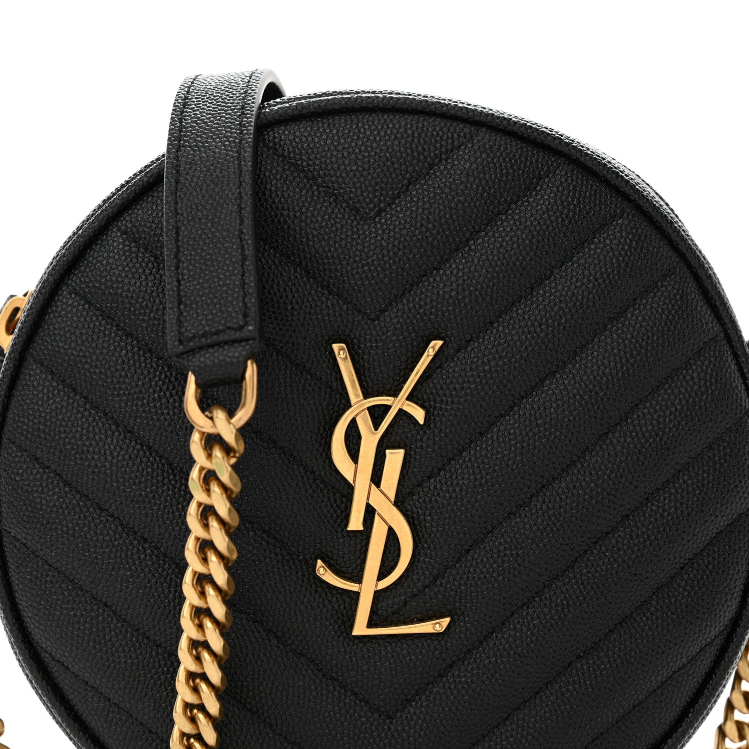 Saint Laurent Grain De Poudre Matelasse Chevron Quilted Round Vinyle Camera Bag Black 8 of 11