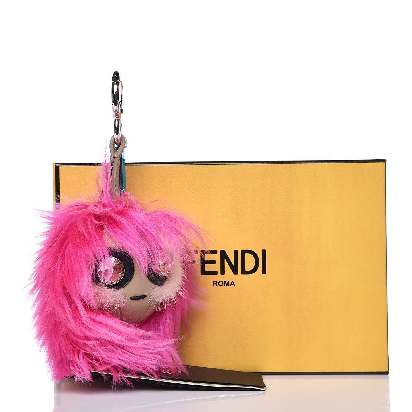 Alpaca Mink Fur Crystal Faces Micro Bag Bug Charm Fuchsia