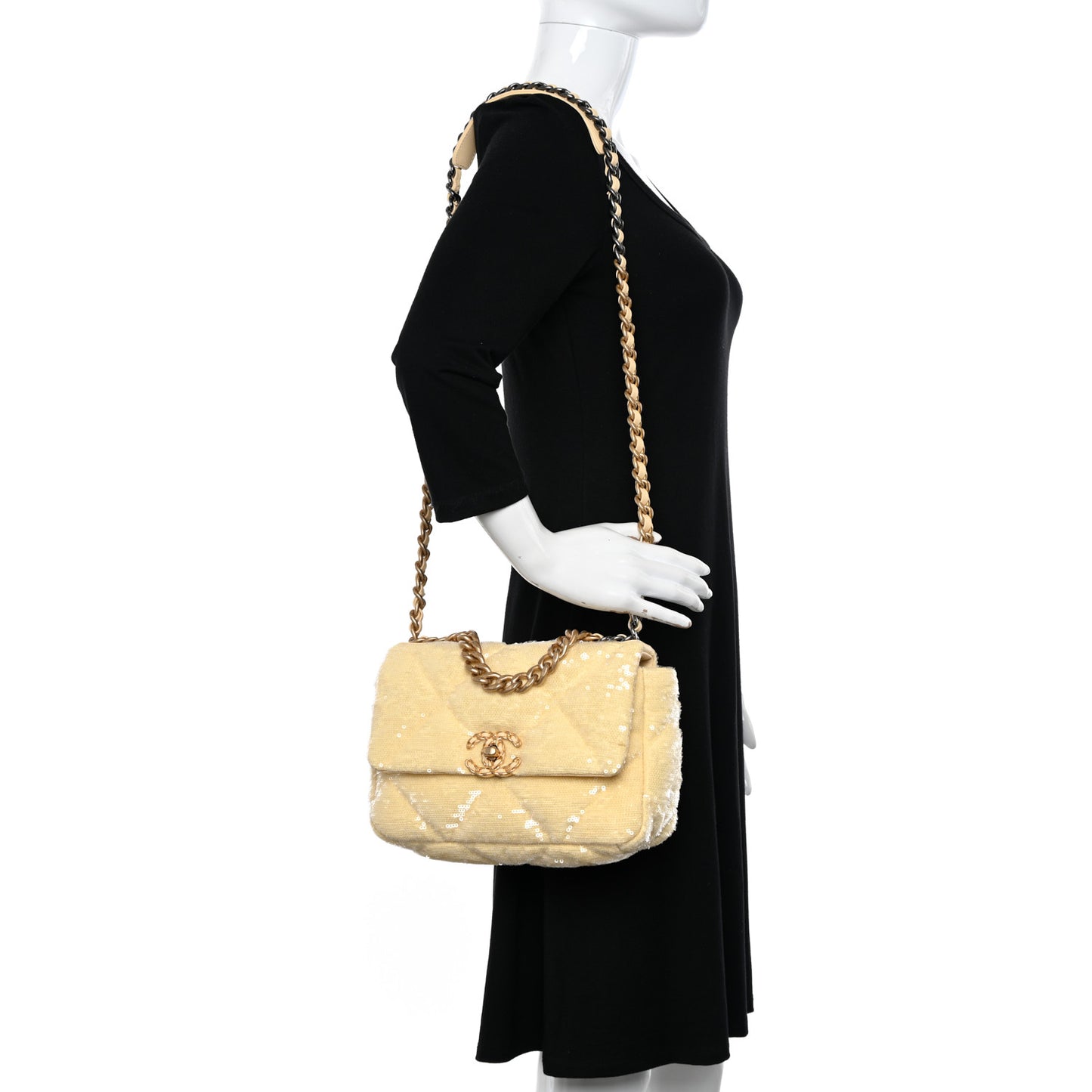 Sequin Quilted Medium Chanel 19 Flap Light Yellow