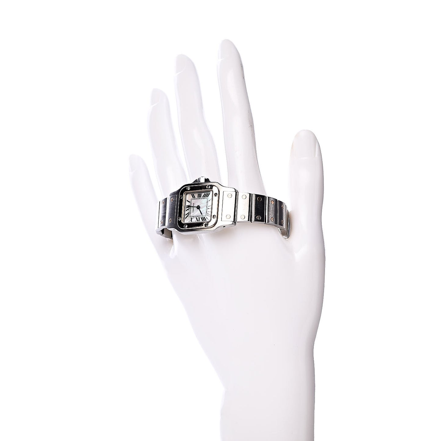 Stainless Steel 18K Pink Gold Mother of Pearl 24mm Santos de Cartier Galbee Quartz Watch