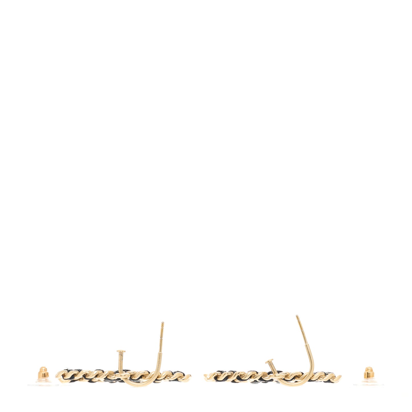 Lambskin CC Chain Drop Earrings Black Gold