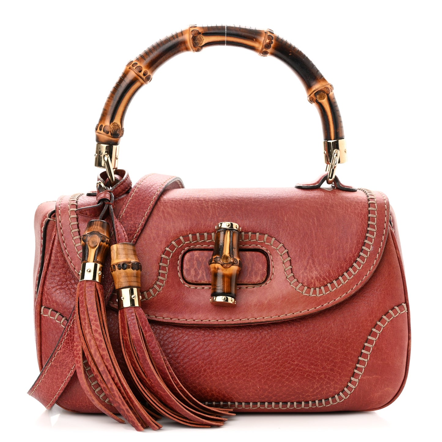 Calfskin Medium New Bamboo Top Handle Bag Red