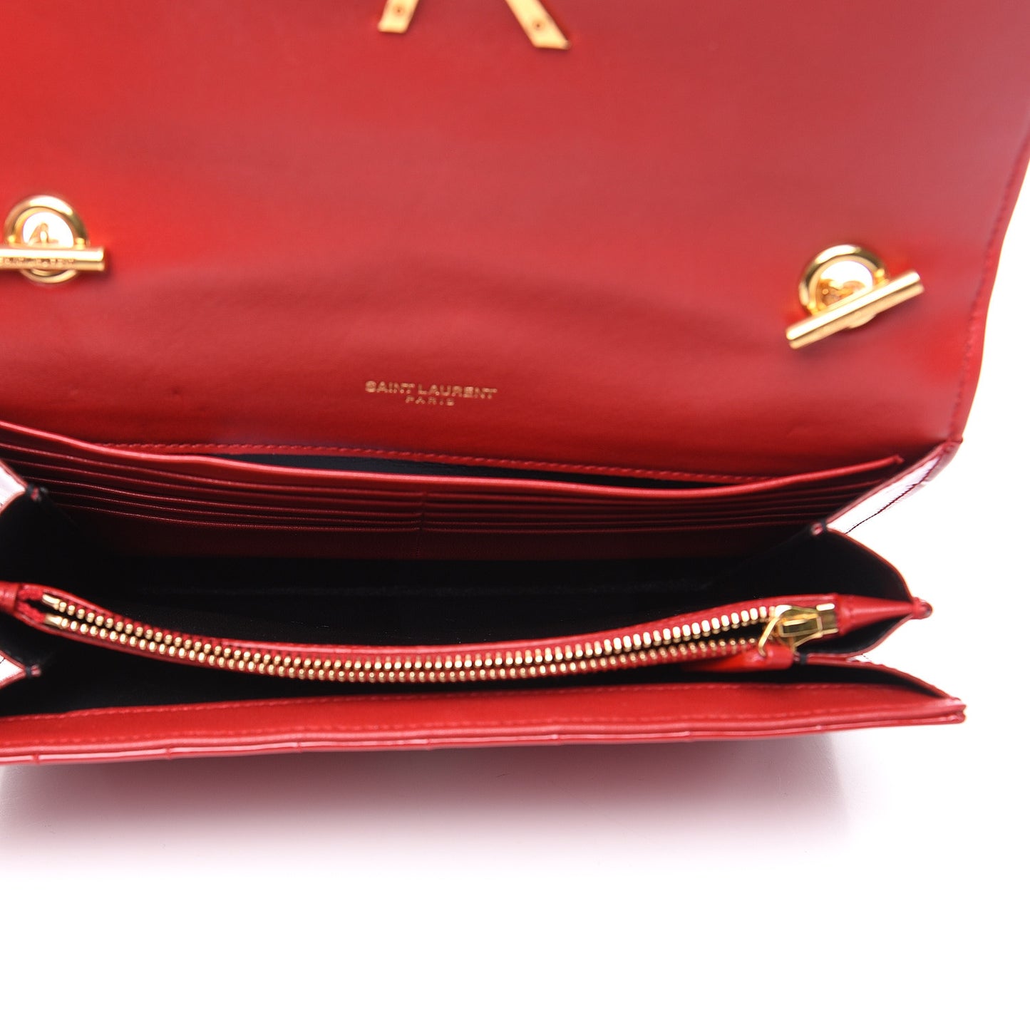 Patent Calfskin Matelasse Vicky Chain Wallet Rouge Eros