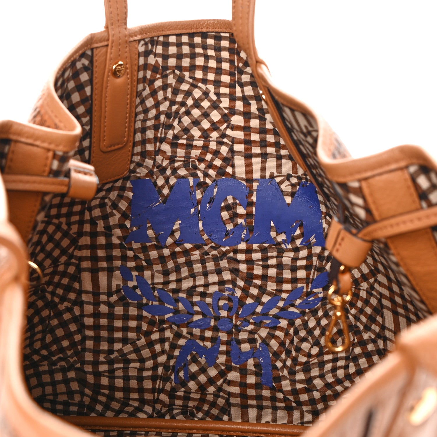 MCM Visetos Medium Liz Reversible Shopper Tote Cognac 6 of 19