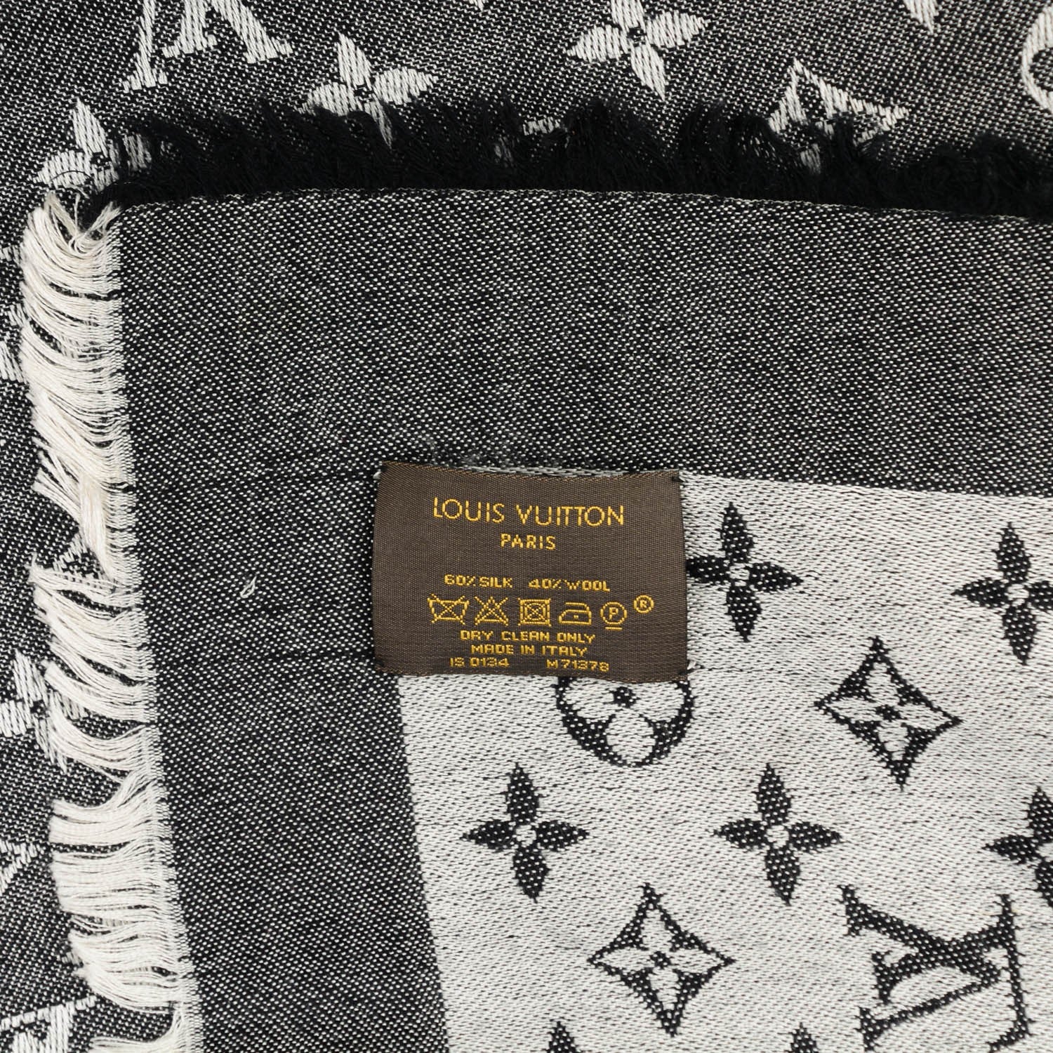 Louis Vuitton Wool Silk Monogram Denim Shawl Black 6 of 6