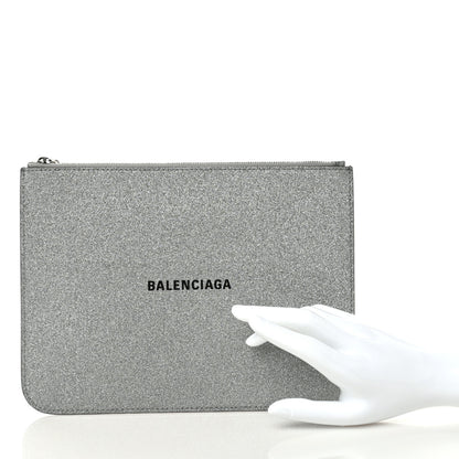 Balenciaga Glitter Calfskin Logo Everyday Pouch M Silver 2 of 6
