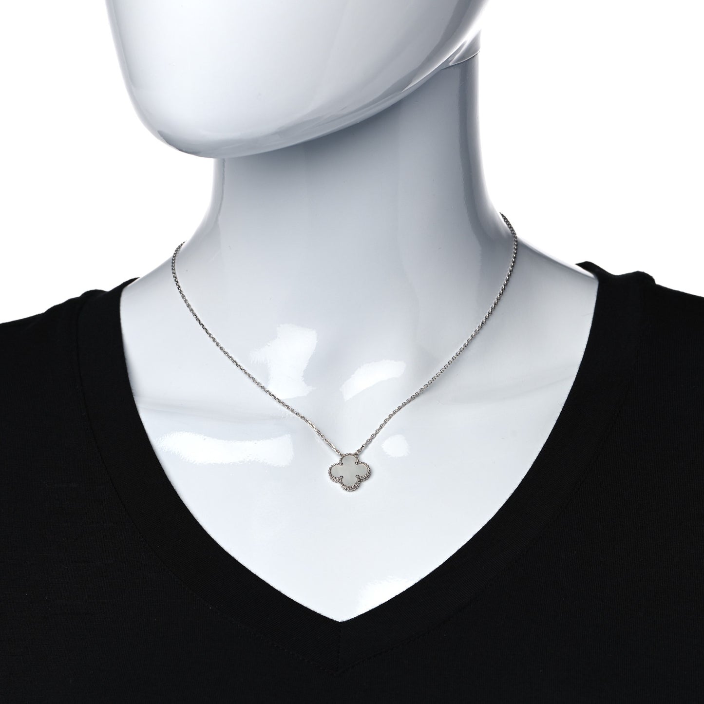 18K White Gold Mother of Pearl Vintage Alhambra Pendant Necklace