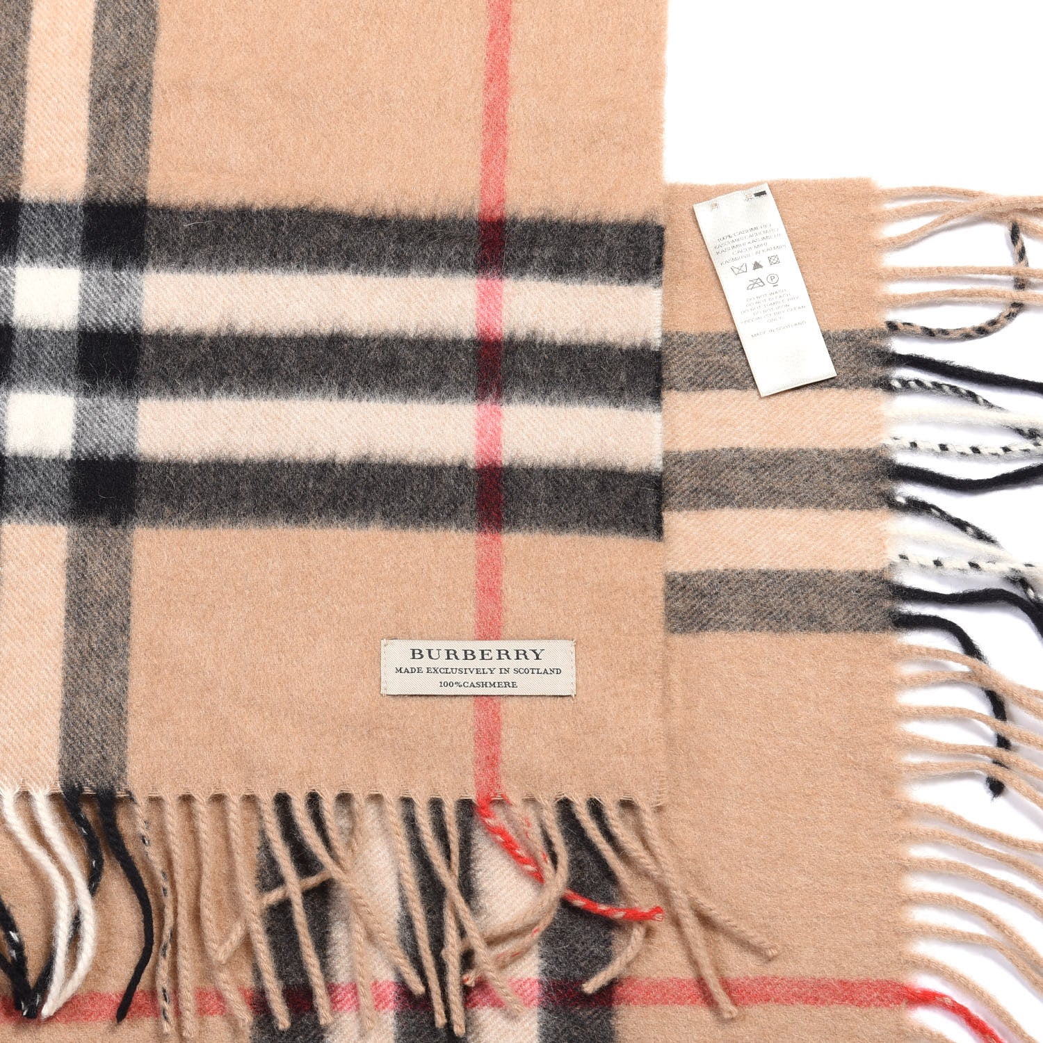 Burberry Cashmere Giant Check Fringe Scarf Camel 3 of 3