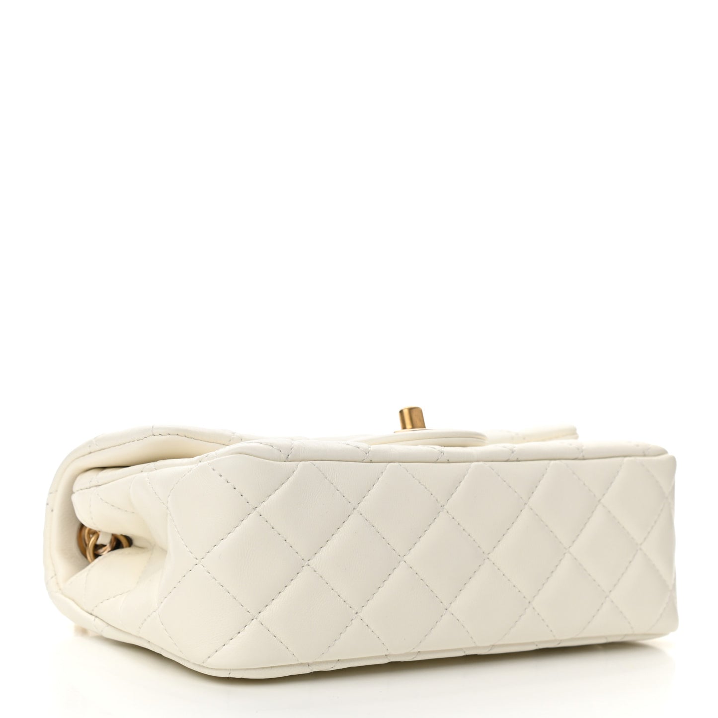 Lambskin Quilted Mini Rectangular Pearl Crush Flap White