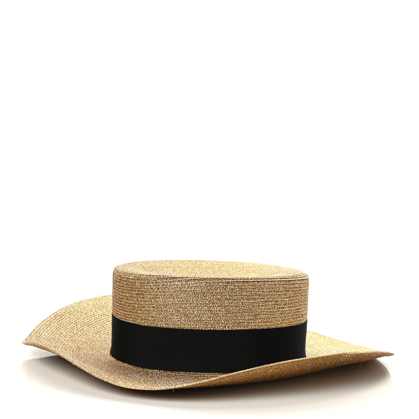 Glittered Straw Grosgrain Wide Brim Hat XL Gold Black