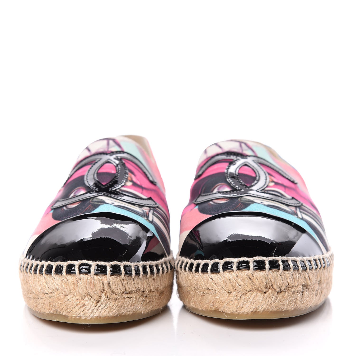 Chanel Crepe Patent CC Espadrilles 37 Multicolor Black 2 of 9