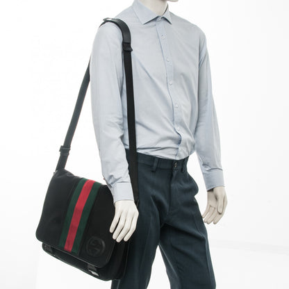 Gucci Nylon Web Snow Glam Double Buckle Flap Messenger Bag Black 2 of 7