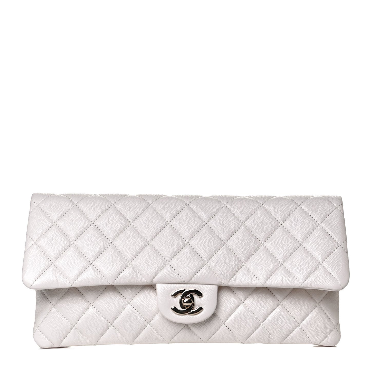 Caviar Quilted Flap Clutch White
