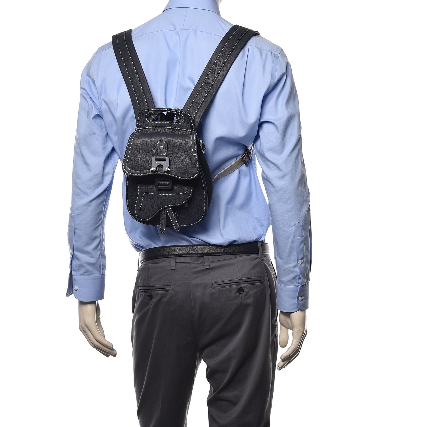 Grained Calfskin Saddle Backpack Navy Blue