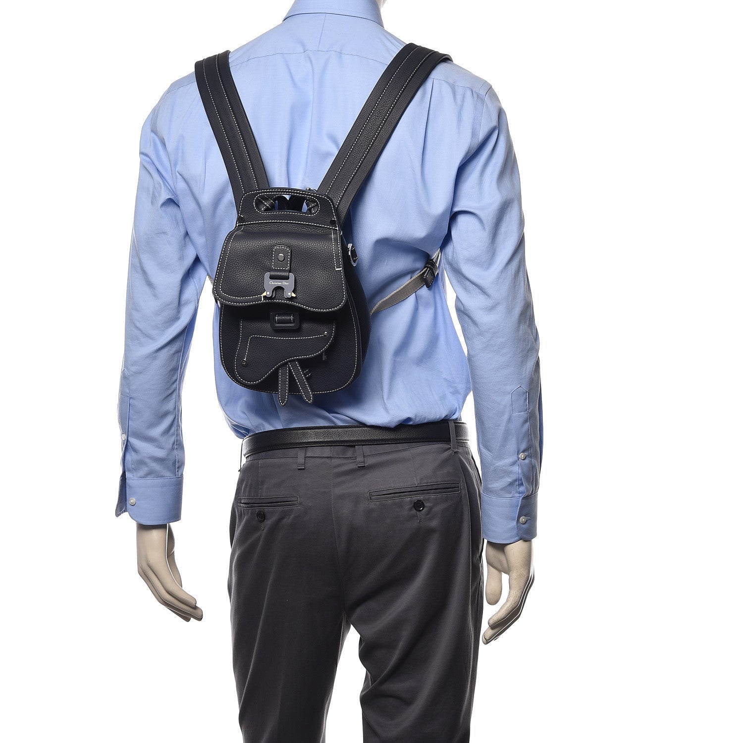 Christian Dior Grained Calfskin Saddle Backpack Navy Blue 3 of 8