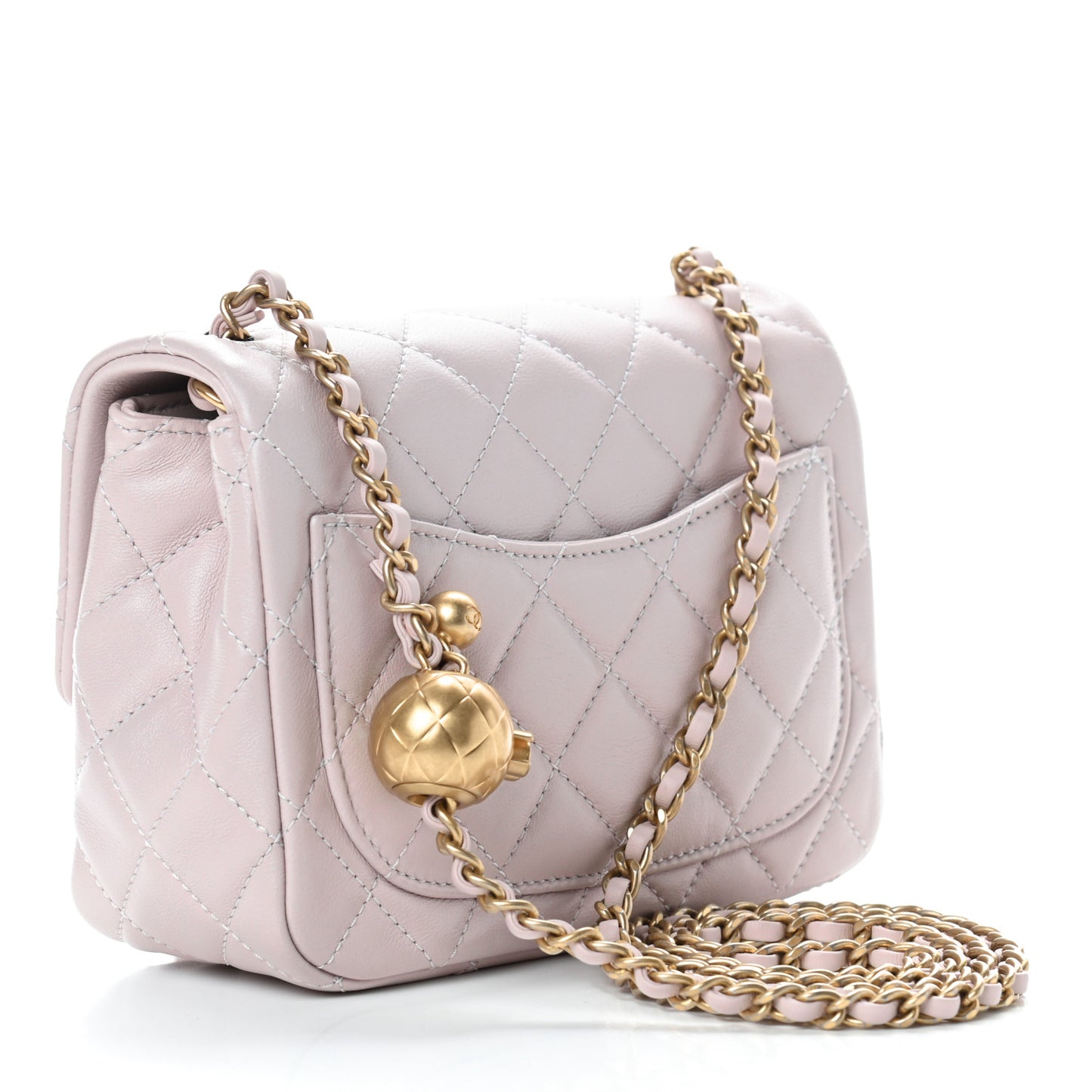 Lambskin Quilted Mini Pearl Crush Flap Light Purple