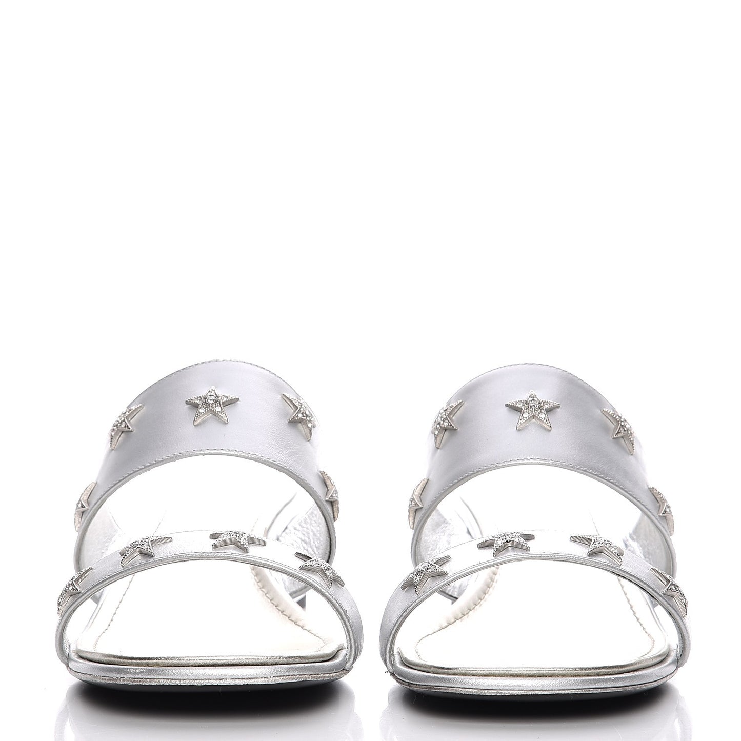 Iridescent Calfskin Crystal Stars Mules 39.5 Silver