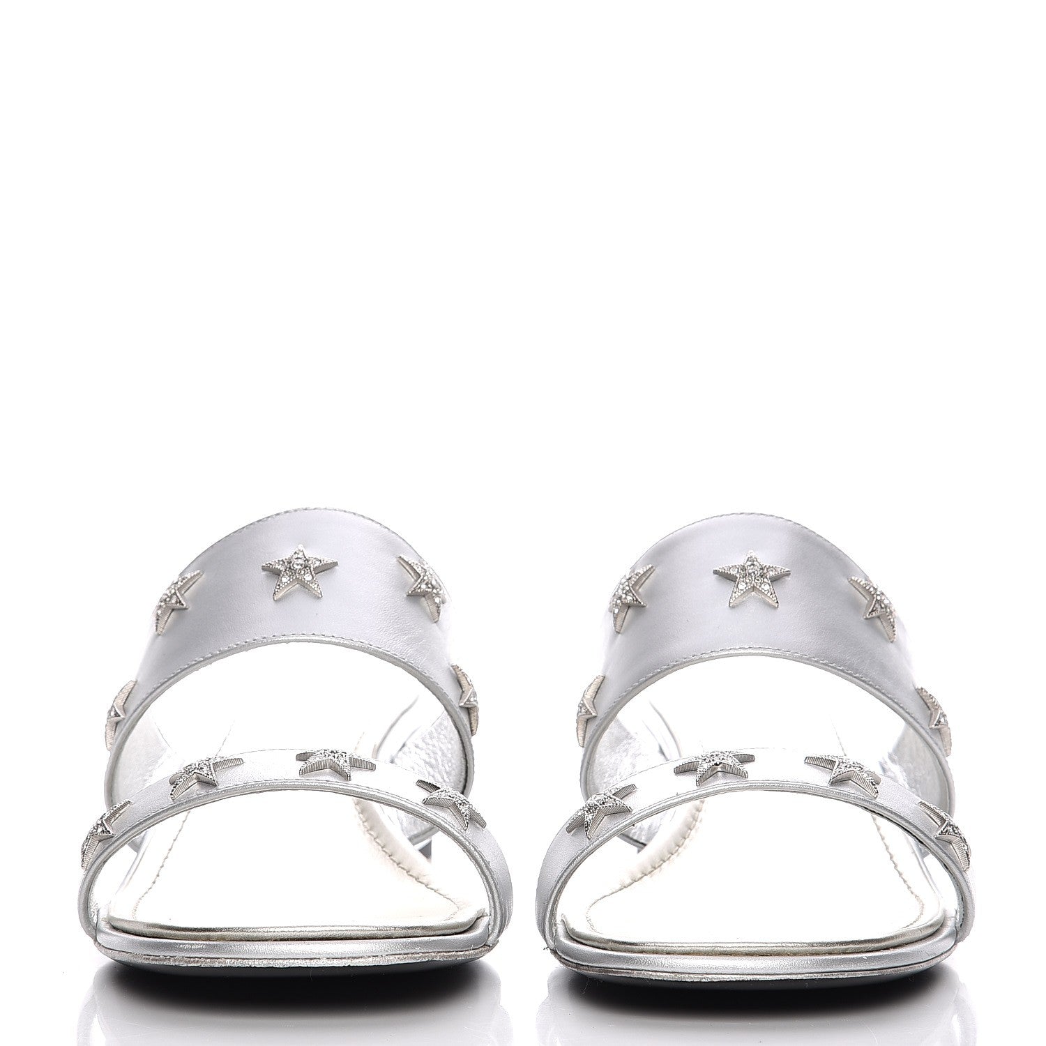 Chanel Iridescent Calfskin Crystal Stars Mules 39.5 Silver 4 of 12