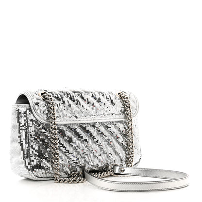 Gucci Sequin Matelasse Small GG Marmont Shoulder Bag Silver 3 of 11