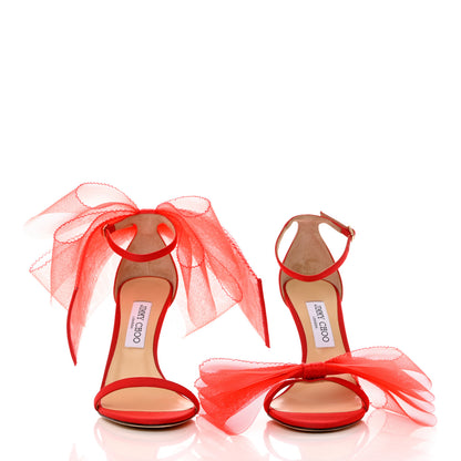 Jimmy Choo Grosgrain Aveline Bow 100 Sandals 39.5 Red 2 of 10