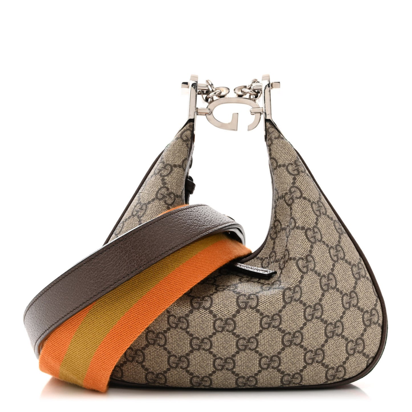 GG Supreme Monogram Textured Calfskin Web Small Attache Shoulder Bag Beige Ebony New Acero