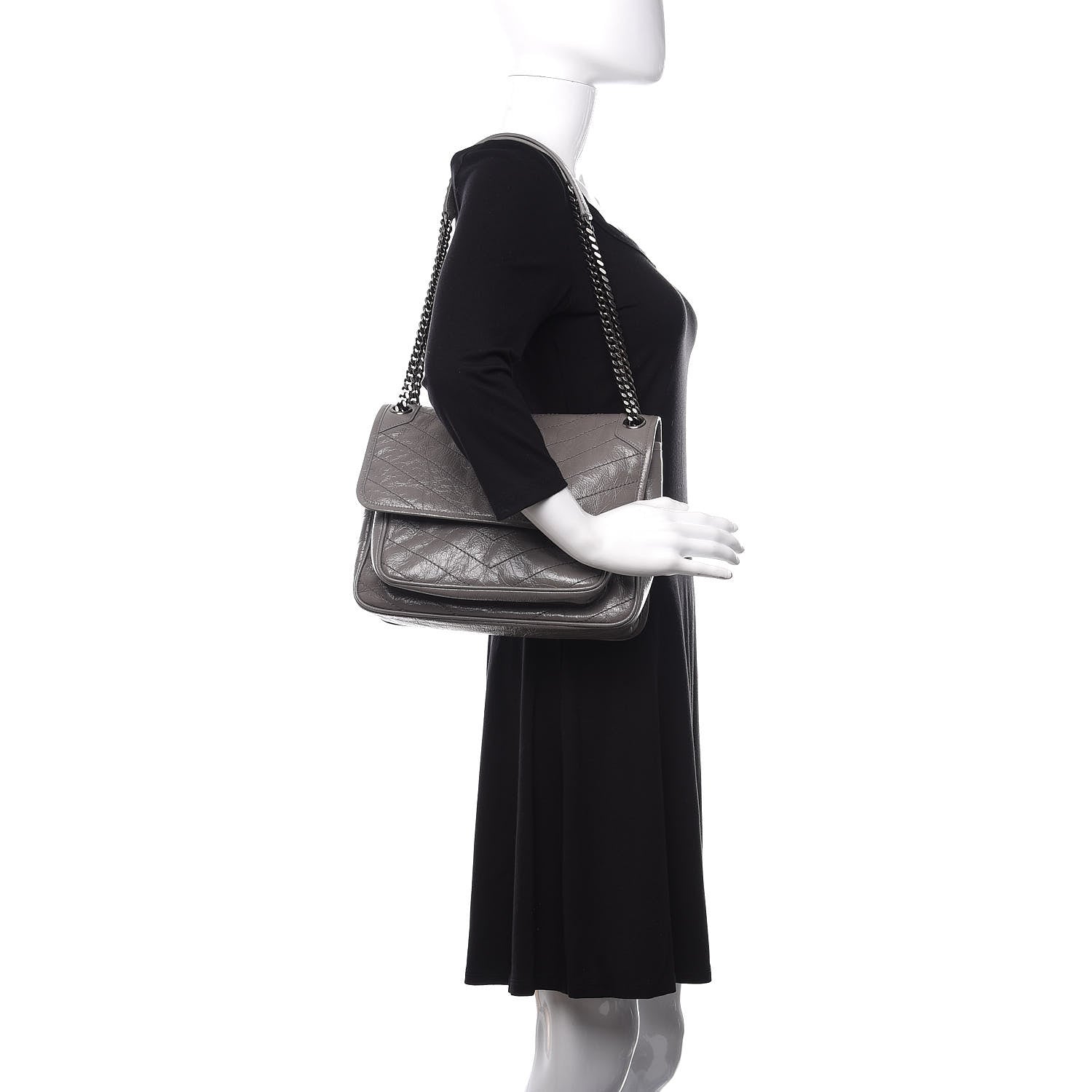 Saint Laurent Crinkled Calfskin Matelasse Monogram Medium Niki Chain Satchel Fog 2 of 11