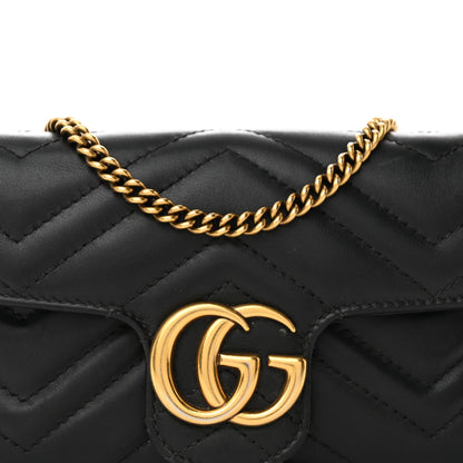 Gucci Calfskin Matelasse Super Mini GG Marmont Shoulder Bag Black 8 of 13