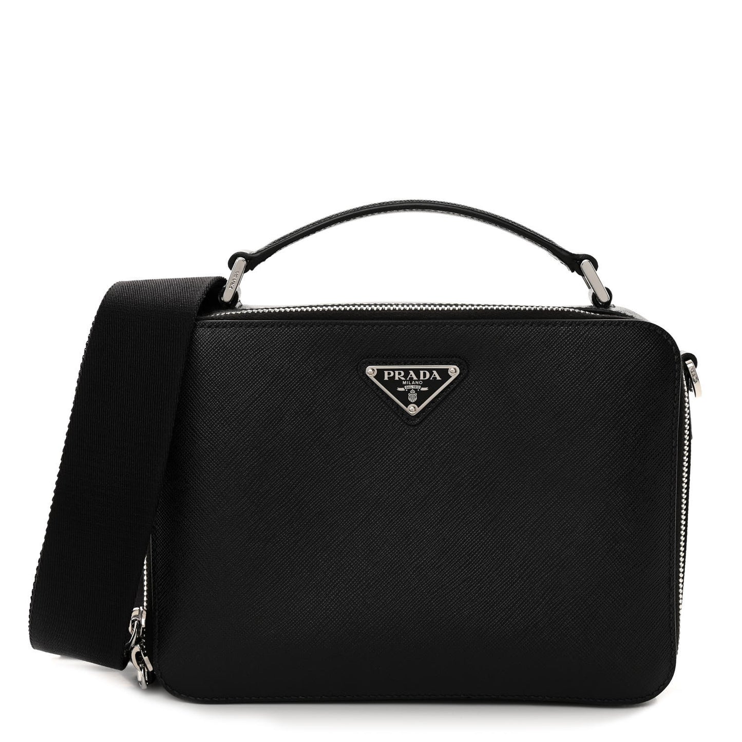 Saffiano Travel Medium Brique Crossbody Bag Black