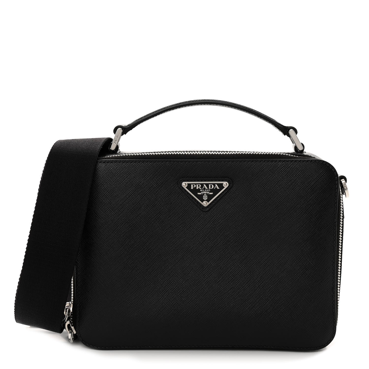 Prada Saffiano Travel Medium Brique Crossbody Bag Black 1 of 9