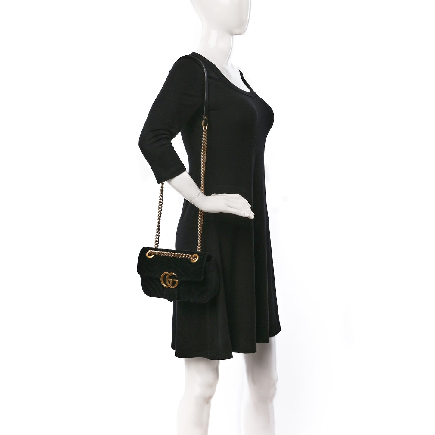 Velvet Matelasse Mini GG Marmont Shoulder Bag Black
