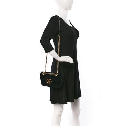 Gucci Velvet Matelasse Mini GG Marmont Shoulder Bag Black 2 of 9