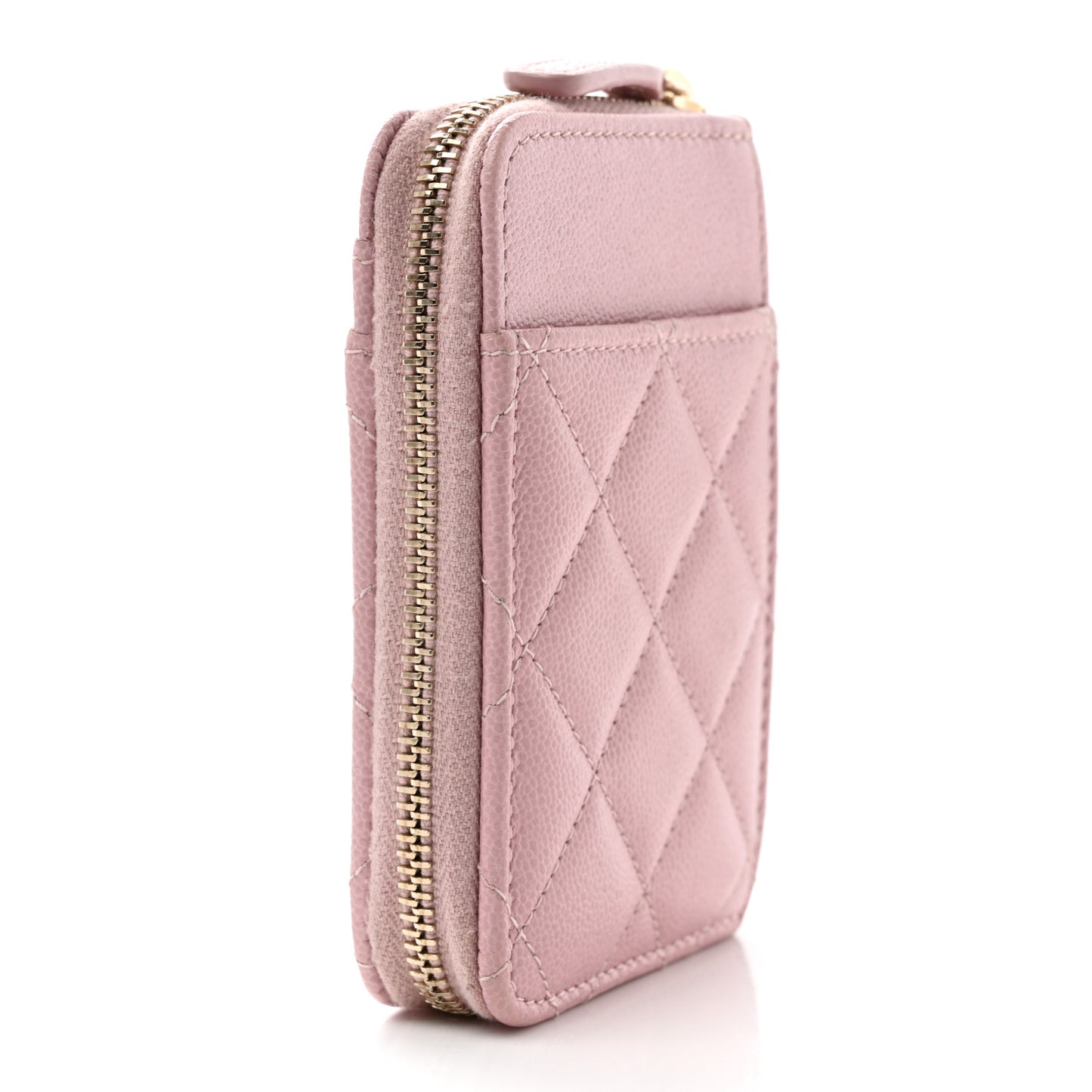 Caviar Quilted Zip Card Holder Pink