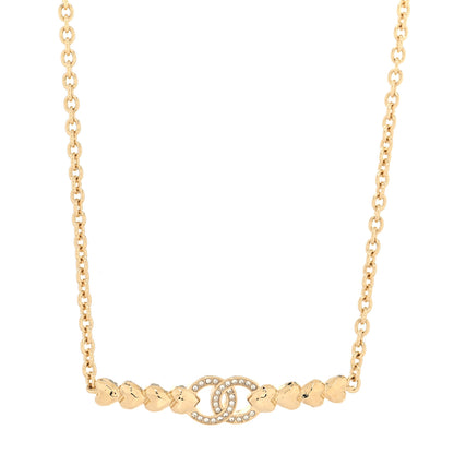 Chanel Crystal CC Heart Link Choker Necklace Gold 1 of 5