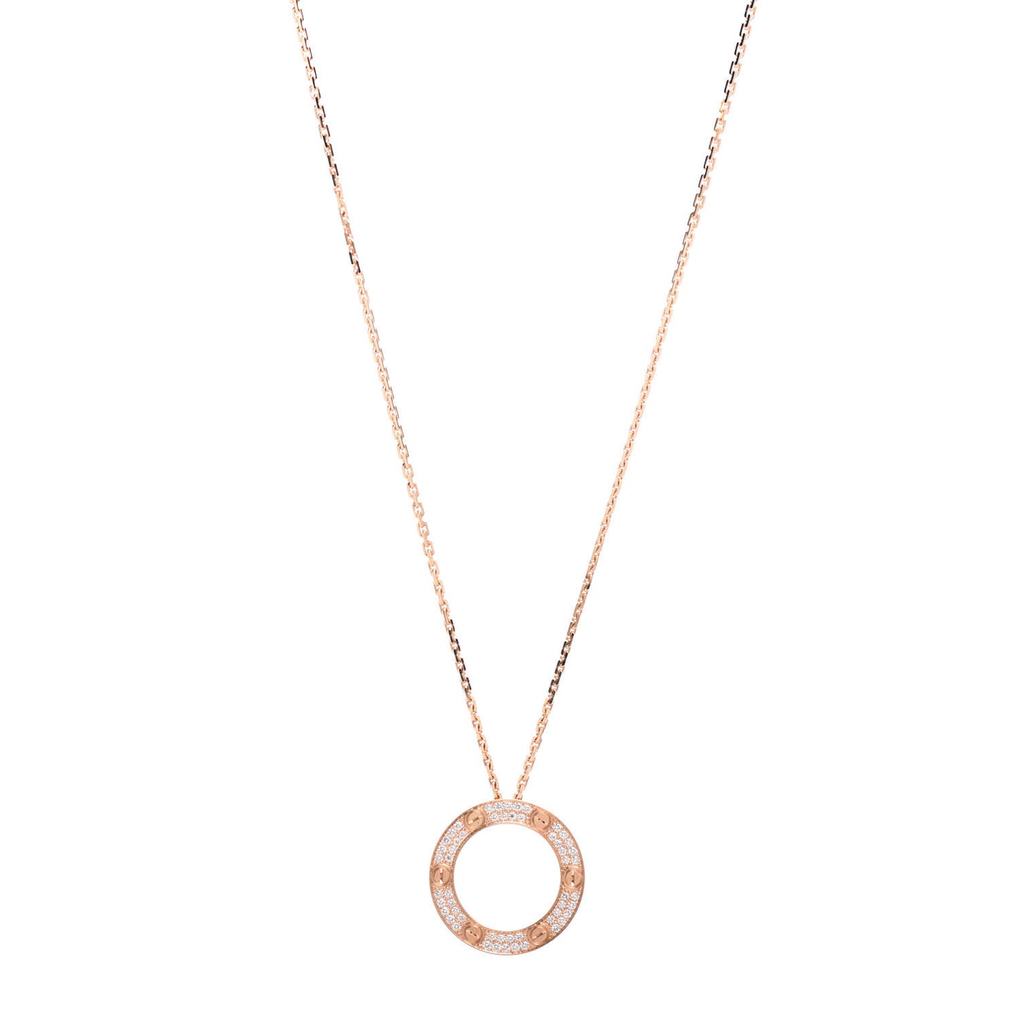 18K Pink Gold Diamond LOVE Paved Necklace