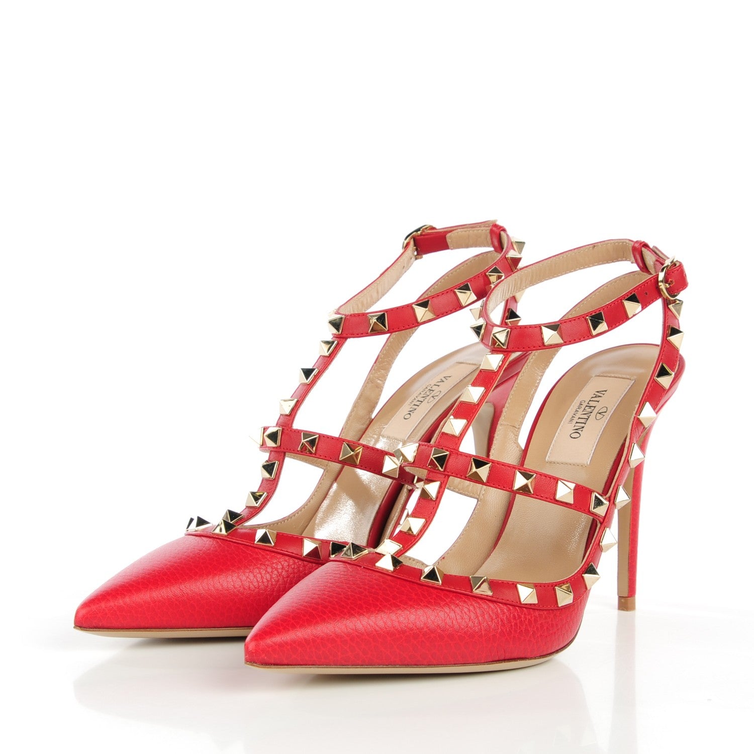 Valentino Garavani Pebbled Calfskin Rockstud Ankle Strap 100mm Pumps 38.5 Rosso Valentino 3 of 8