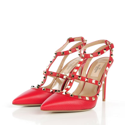 Valentino Garavani Pebbled Calfskin Rockstud Ankle Strap 100mm Pumps 38.5 Rosso Valentino 3 of 8