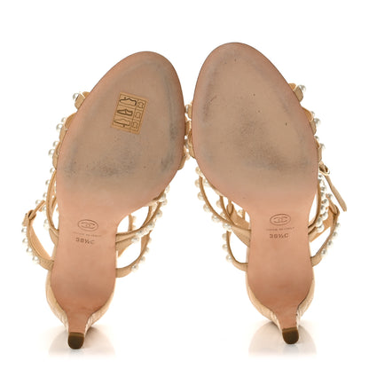 Chanel Goatskin Quilted Pearl Sandals 38.5 Beige 6 of 9