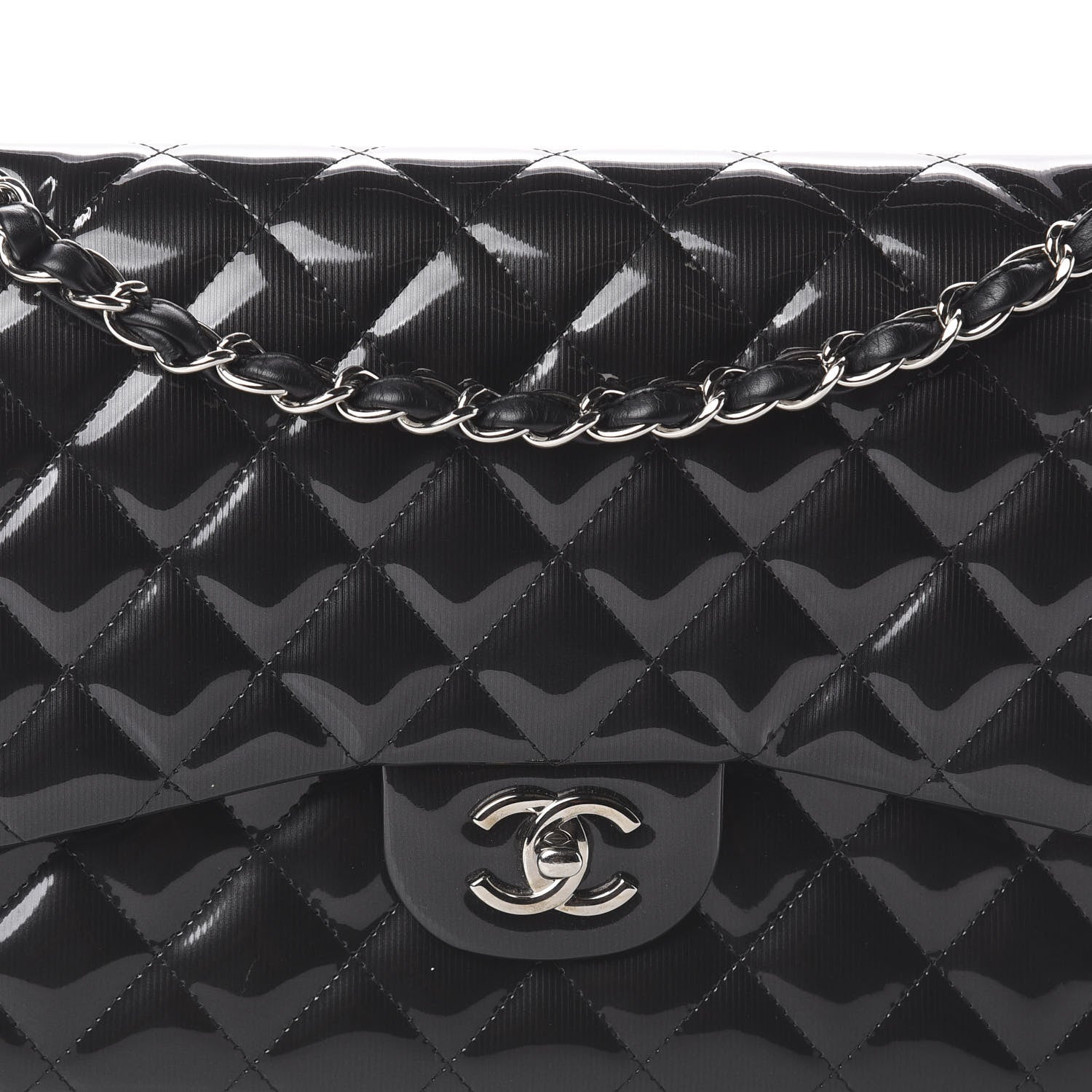 Chanel Striated Patent Quilted Jumbo Double Flap Black 9 of 9