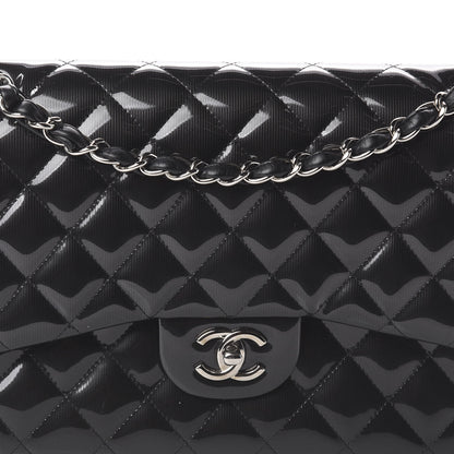 Chanel Striated Patent Quilted Jumbo Double Flap Black 9 of 9