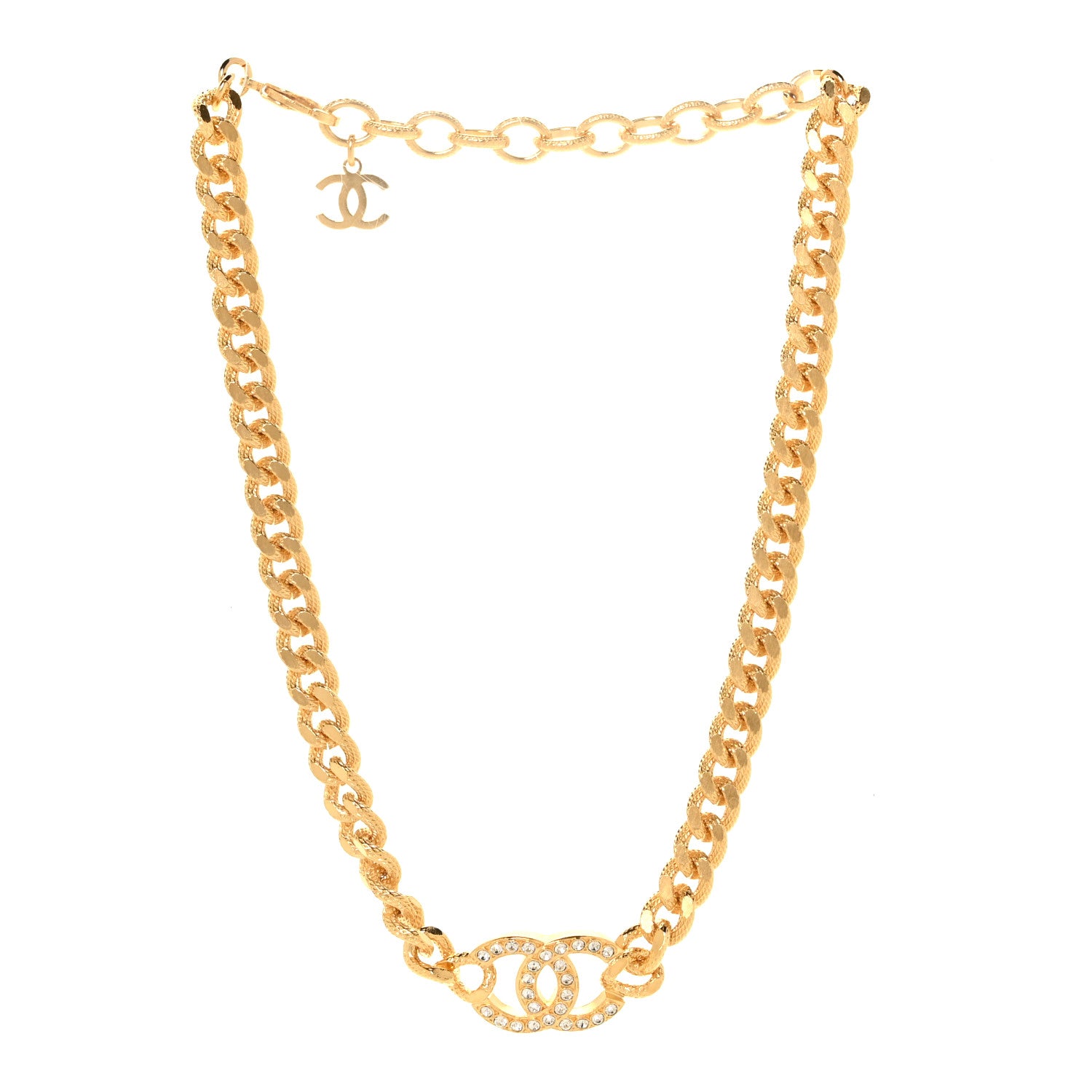 Chanel Crystal Chain Link CC Choker Necklace Gold 3 of 4