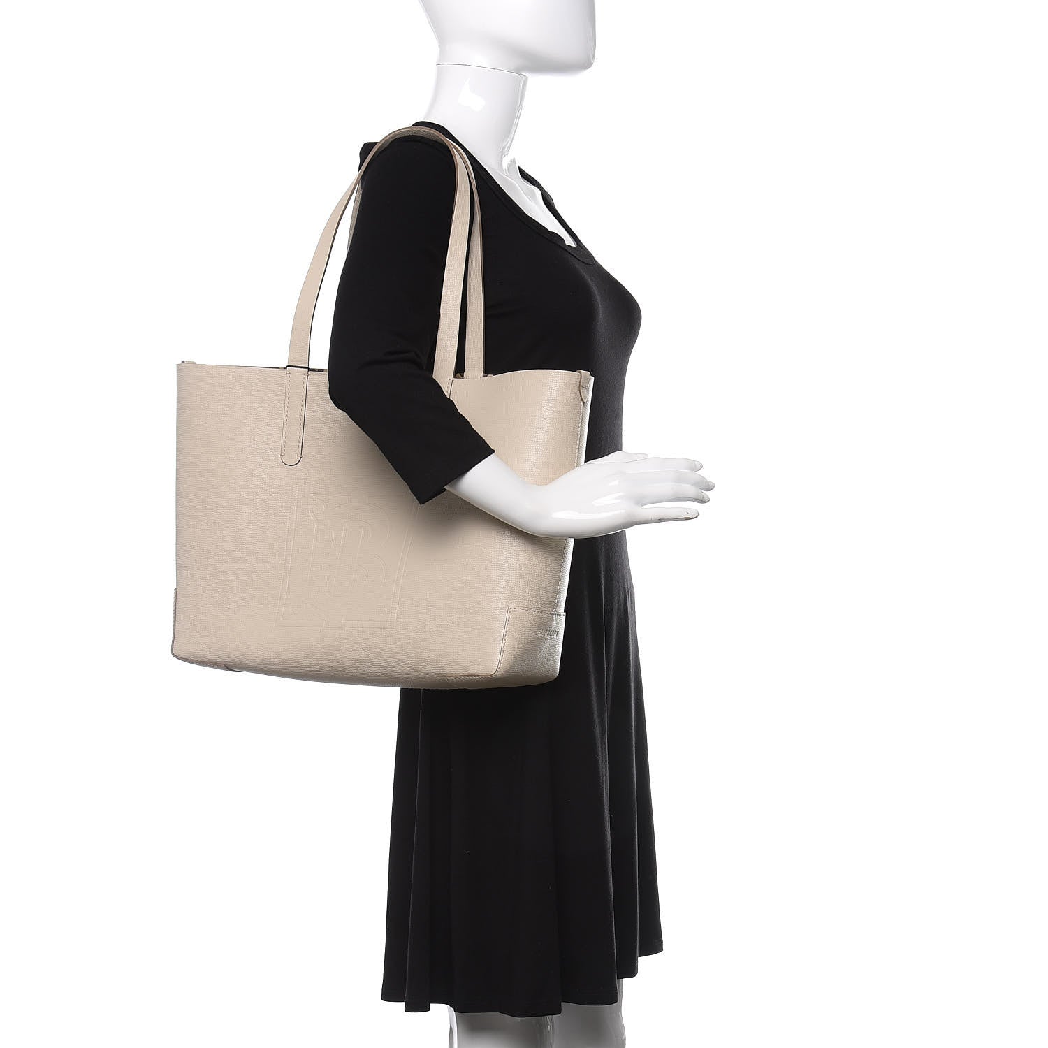 Burberry Calfskin TB Motif Embossed Medium Tote Limestone 2 of 9