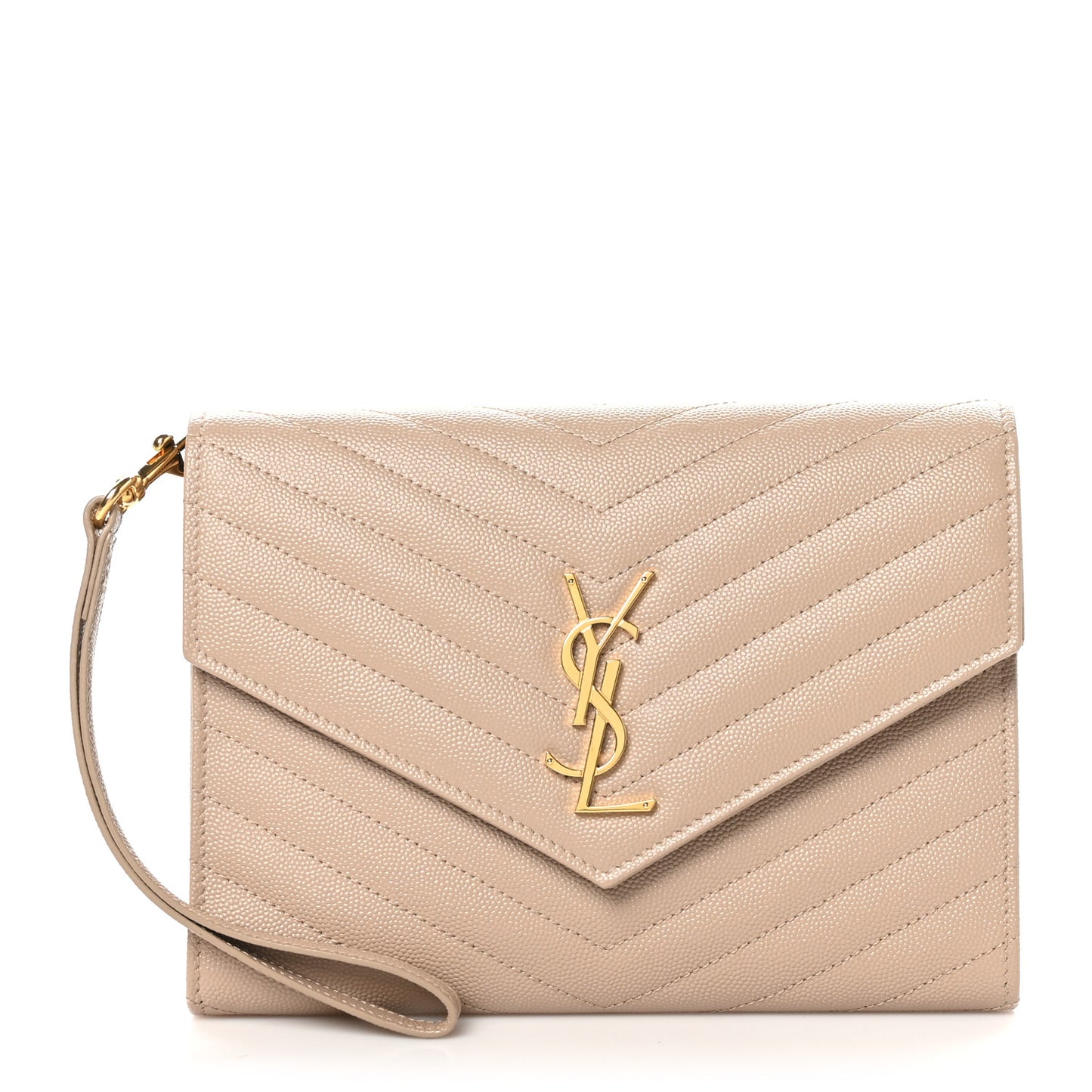 Grain De Poudre Matelasse Chevron Monogram Envelope Clutch  Dark Beige