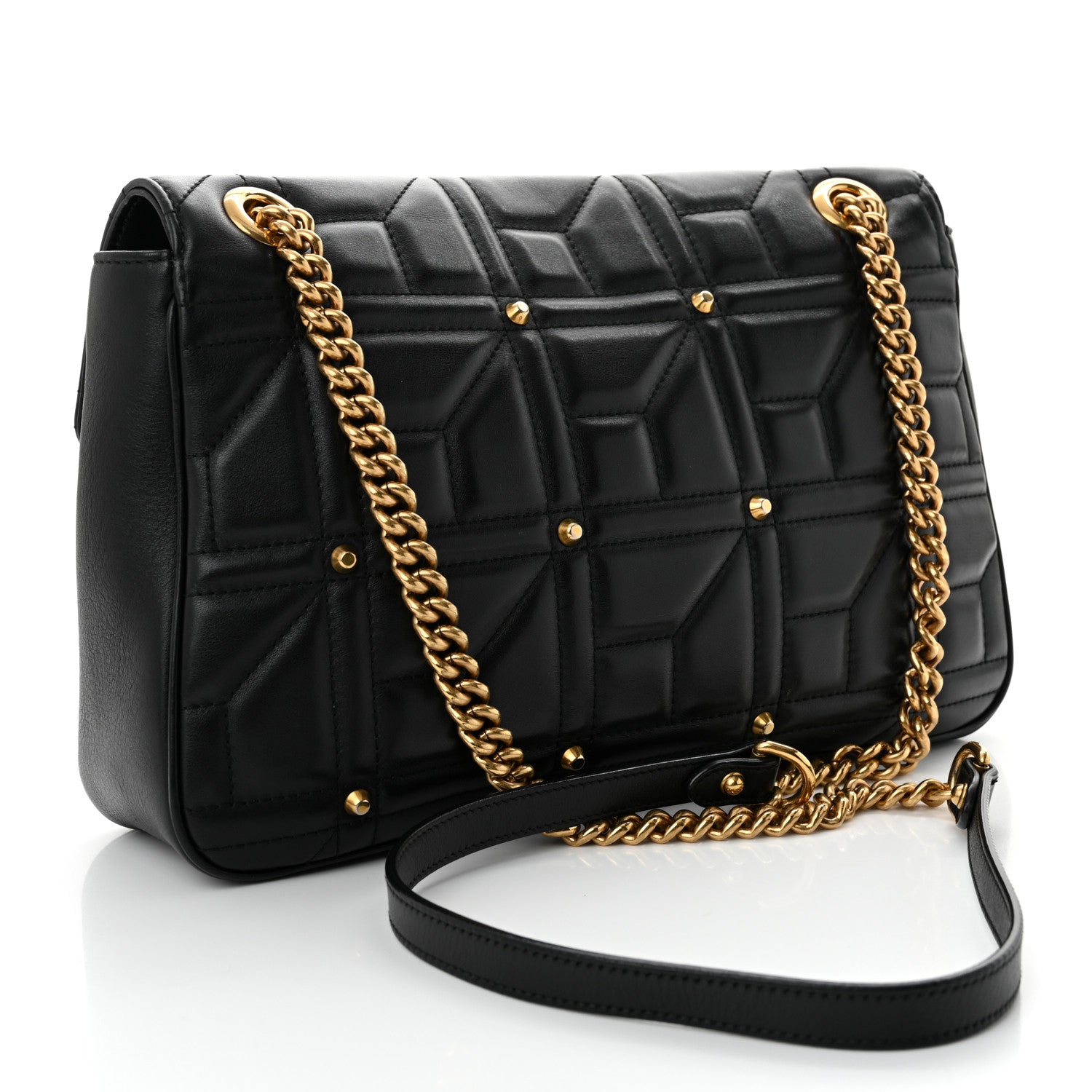 Gucci Calfskin Matelasse Studded Medium Pearly GG Marmont Shoulder Bag Black 3 of 10