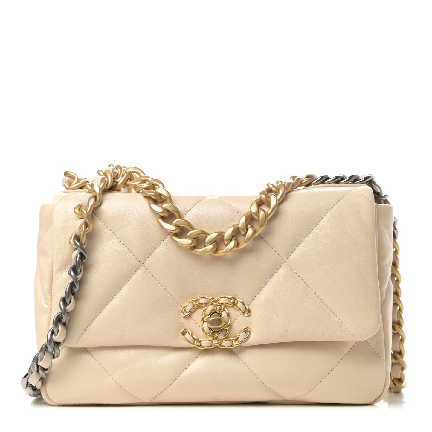 Goatskin Quilted Medium Chanel 19 Flap Beige