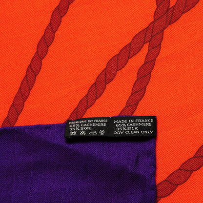 Hermes Cashmere Silk Cuirs Du Desert II Shawl 140 Violet Corail Vert Amande 6 of 6