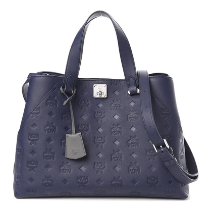 MCM Calfskin Ottomar Monogram Large Essential Tote Navy Blue 1 of 10