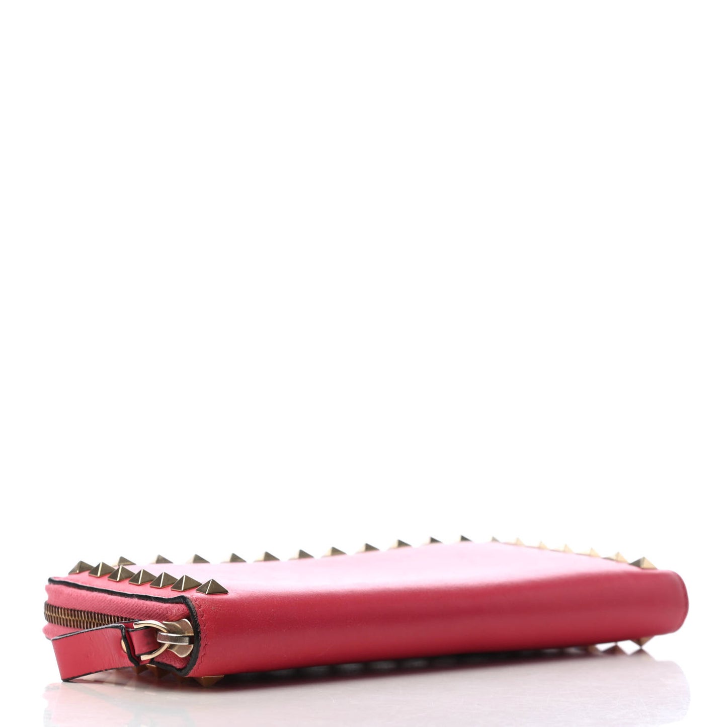 Calfskin Rockstud Zip Around Wallet Deep Rose