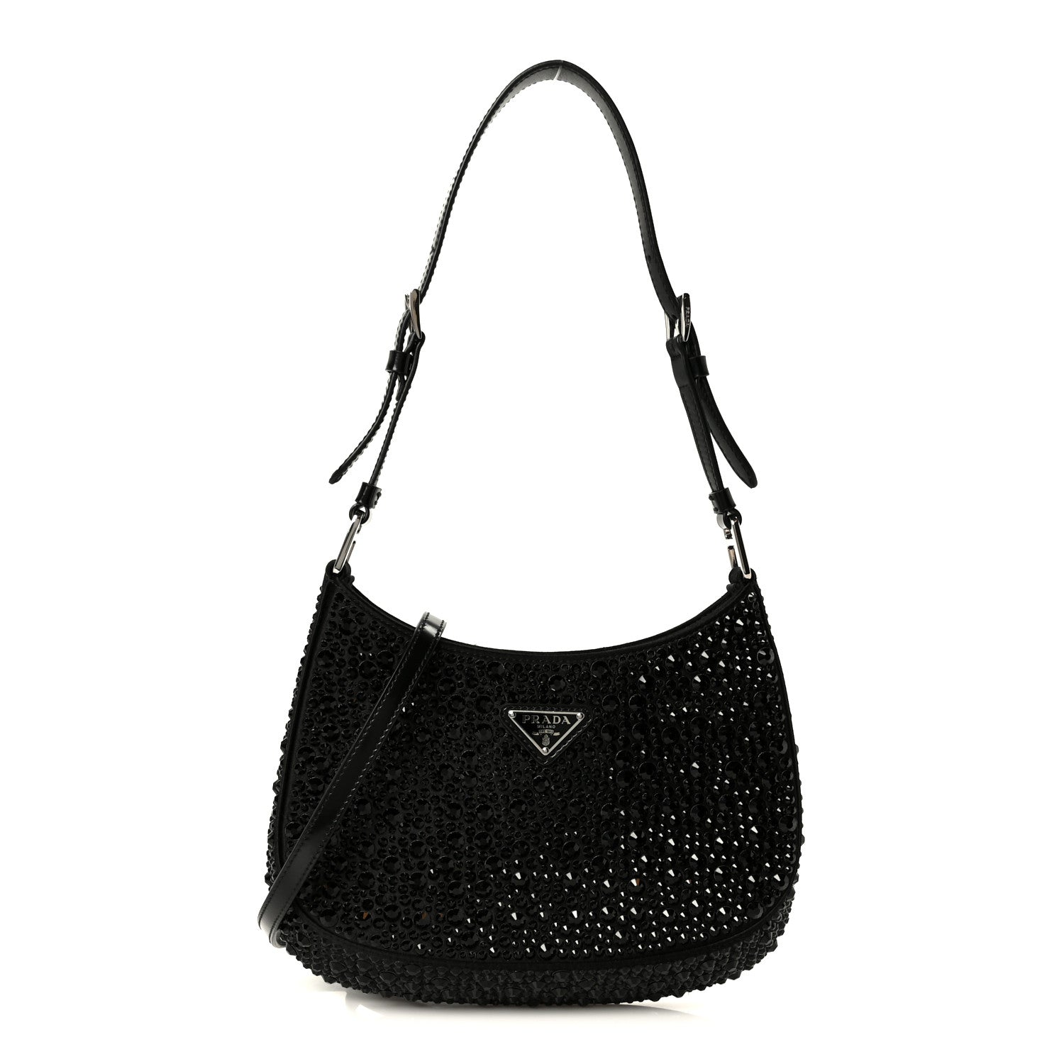 Prada Satin Crystal Cleo Adjustable Strap Shoulder Bag Black 1 of 10